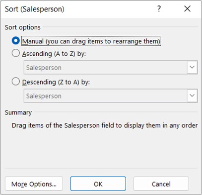 Sort dialog box