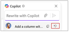 Screenshot showing Loop Copilot prompt history and the undo button is highlighted