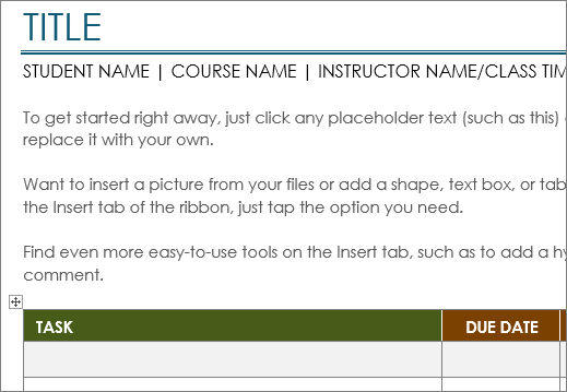 New Project task list template with a minimum font of 11  points.