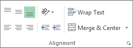 Alignment group on the Home tab