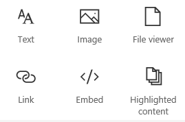 Screenshot of Webpart menu in Sharepoint.