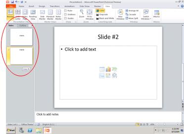 The pane that contains the Outline and Slides tabs