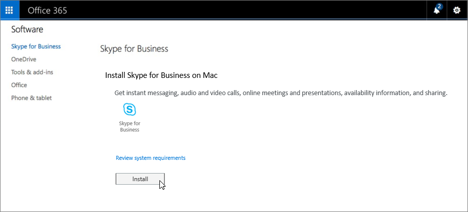 Install Skype for Business on Mac page