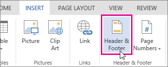 Image of Header & Footer button in Word Online