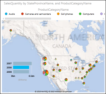 Power View map of the U.S. with pie charts