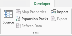 XML commands on the Developer tab