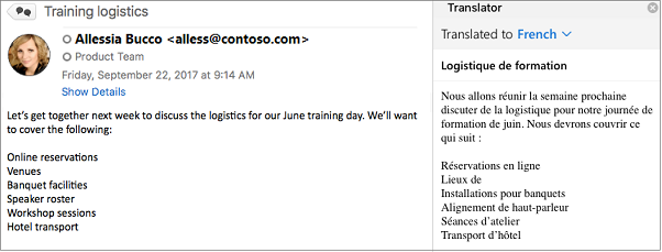 This message was translated from English to French using the Outlook Translator Add-In