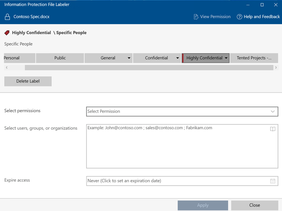 Apply sensitivity label with custom permissions using Microsoft Purview Information Protection File Labeler