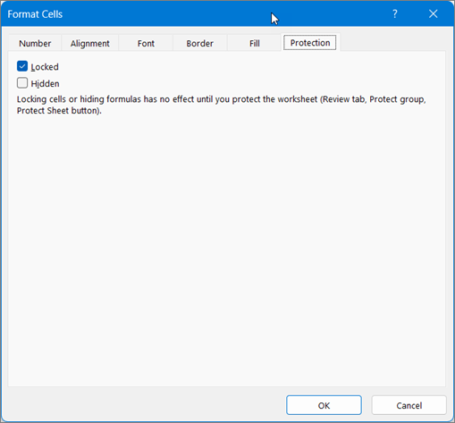 Protection Tab under the Format Cells dialog box