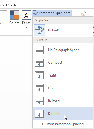 Paragraph Spacing menu