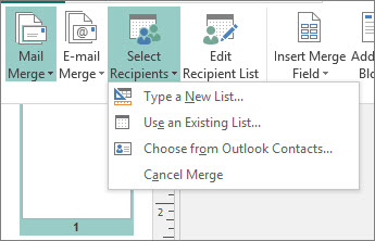 Mailings Select Recipient options