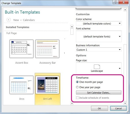 Location for changing or setting the calendar dates.