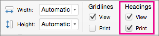 On the Page Layout tab, under Headings, select Print