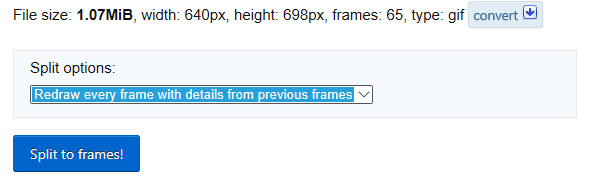 The uploaded GIF and the Split to Frames button