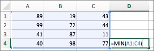 Example showing use of the MIN function