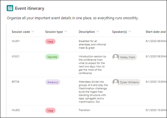 Event inventory template