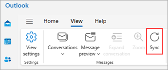 Screenshot of the ribbon with a highlight of Sync on the View tab