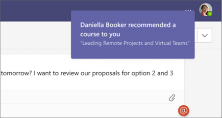 Users receive a Teams notification when learning is recommended to them
