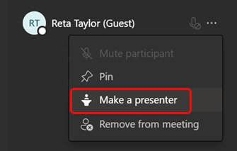 Select Make a presenter