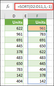 Sort a range of values in descending order.