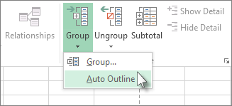 Click the arrow under Group, and then click Auto Outline