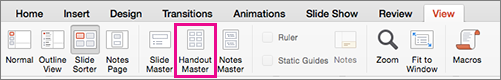Handout Master button on the View tab