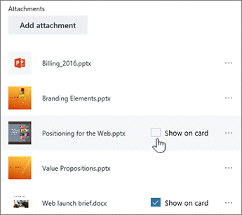 Highlight an attachment and click Show on card
