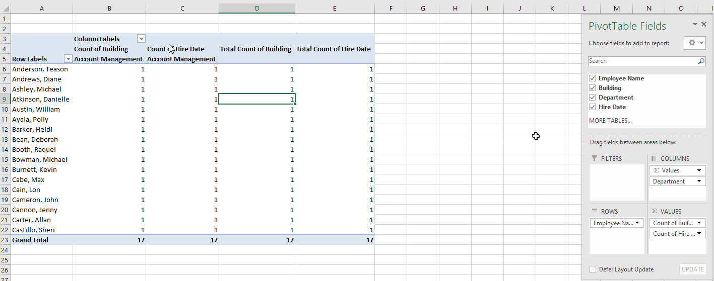 Select the fields for your PivotTable