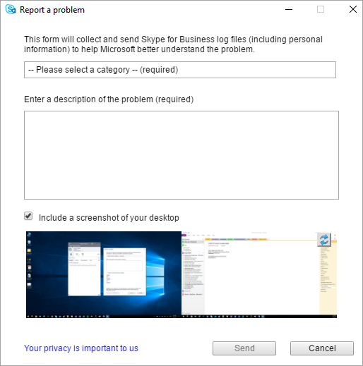 Report a Problem dialog box