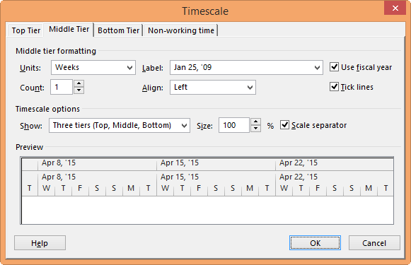 Timescale dialog box