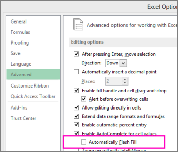 Option to enable Flash Fill if it was turned off