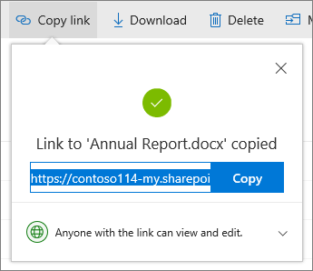 Copy link in OneDrive for Business