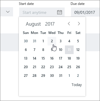 Set the date fields in task details