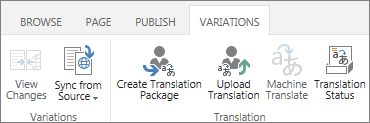 Screen shot of the variations tab from the target site. Tab contains two groups, variation and translation