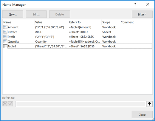 Name Manager dialog box