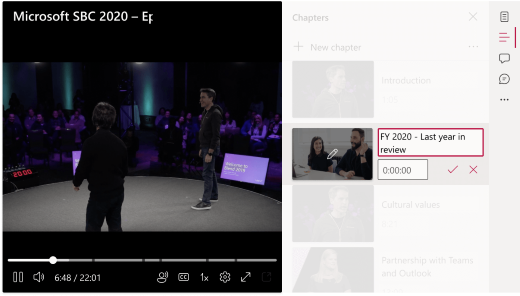 A video's chapter pane is open and a chapter and its fields are highlighted. This indicates where a user can make changes to a chapter's fields. 