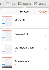 Photos menu