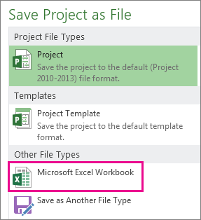 Save Project file as Microsoft Excel workbook