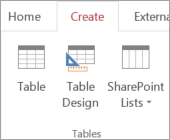 Access ribbon command for Create > Table Design