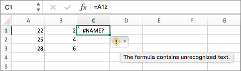 Hover over an error symbol for an explanation of the error