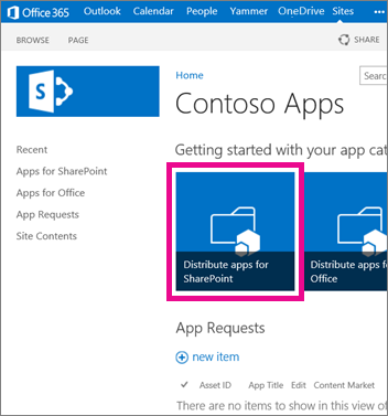 The Distribute Apps for SharePoint tile on an App Catalog site