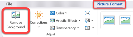 On the Picture Format tab of the toolbar ribbon, select the Remove Background option.