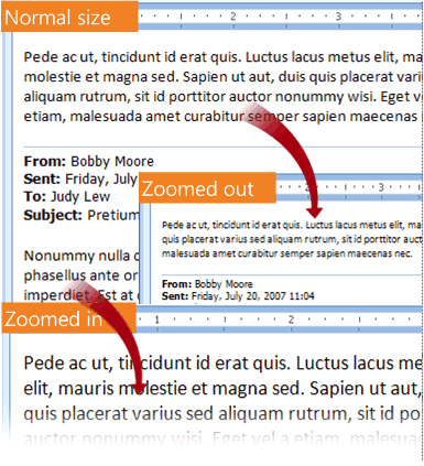 Examples of e-mail messages zoomed in and zoomed out