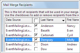 Select rows by checking the check box