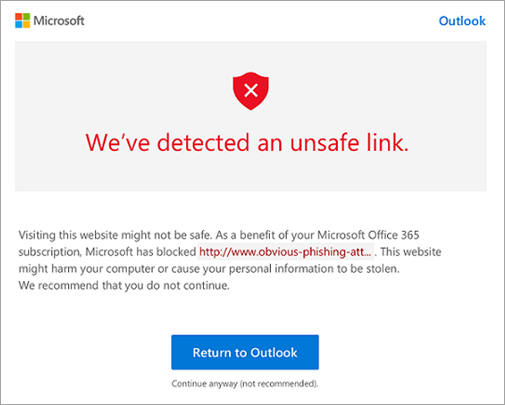 A screenshot of the unsafe link warning screen