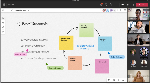 Microsoft Whiteboard makes it easy to share ideas and collaborate with everyone in the same Microsoft Teams meeting. 