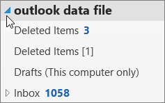 To open the outlook data file, choose the arrow next to the it.