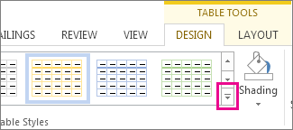 Table styles gallery and More button