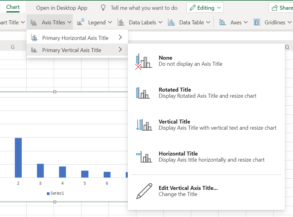 Primary horizontal and vertical axis title options