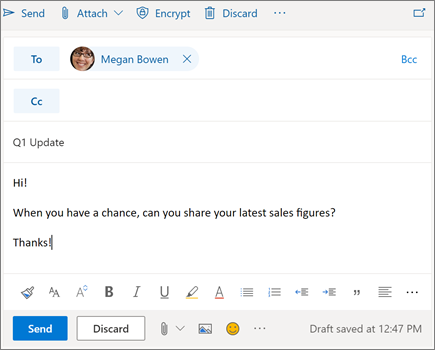 Composing a new email in Outlook on the web